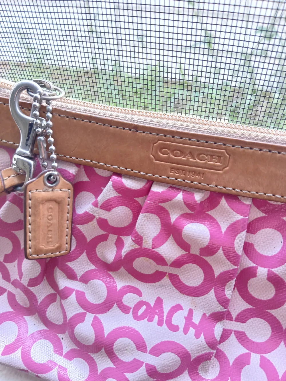 Coach Pink Signature Wristlet Clutch